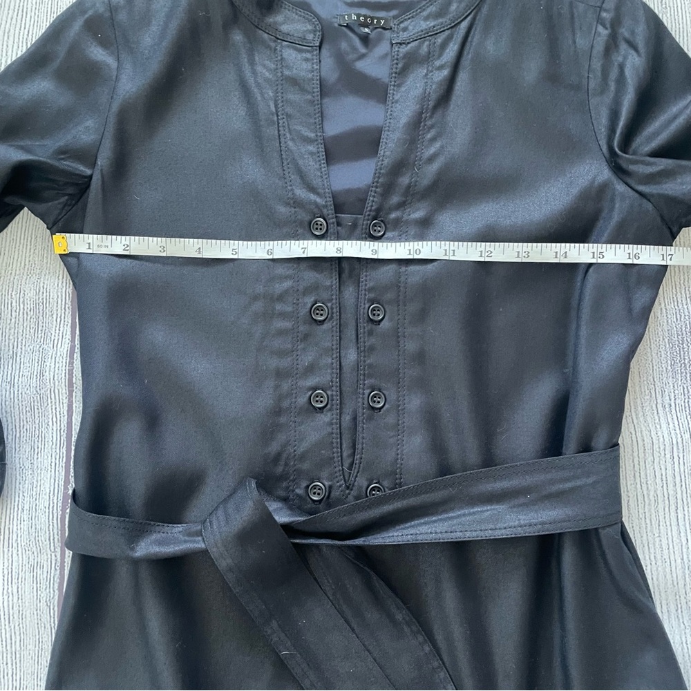 Theory Belted Button Detail Black Shimmer Dress Size 8 - Picture 5 of 10